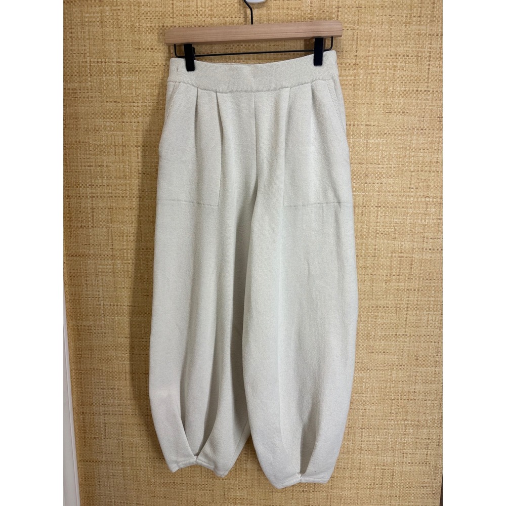 FP Beach Free People Knit Harem Pants Womens Medium Pleated Tulip Hem Cream M